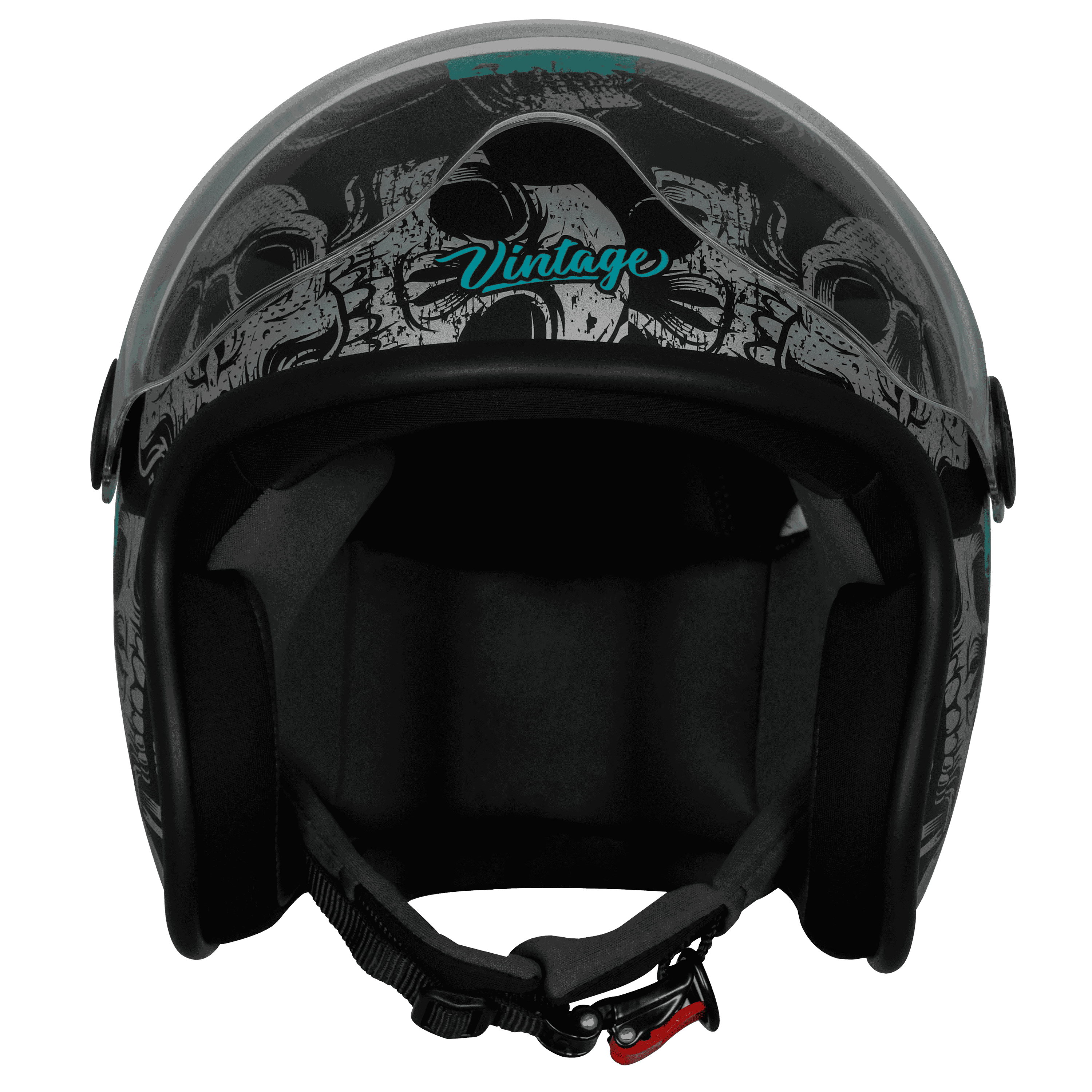 SBH-54 VINTAGE SKULL GLOSSY BLACK WITH TURQUOISE